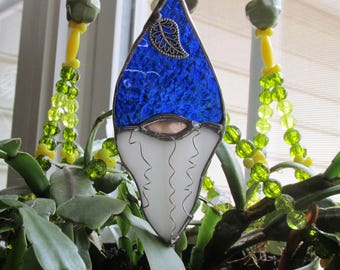 Handmade glass gnome Plant Stake – Garden Plant Marker – Flower Garden Decor – Gift for Gardener