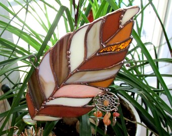 stained glass feather suncatcher, brown