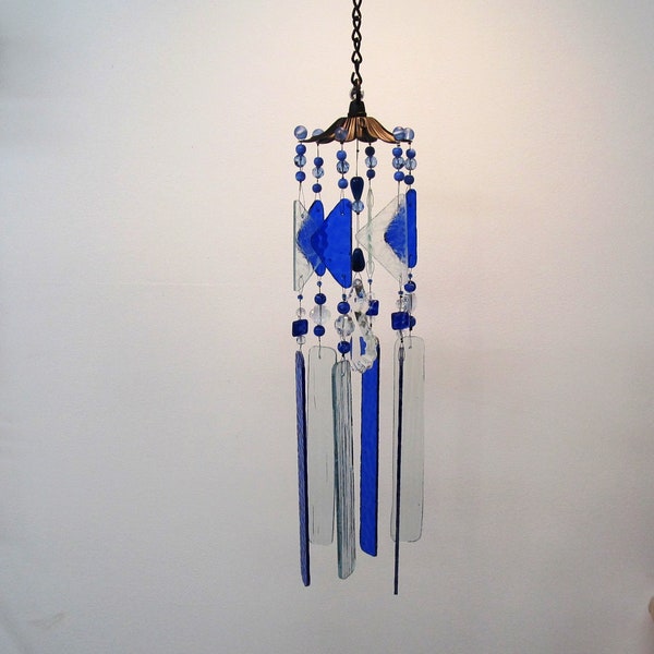 stained glass wind chime sun catcher, balcony, porch, patio gift, got the blues and bling
