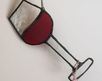 Stained Glass red Wine Glass Suncatcher | Handmade Red Wine Window Hanging | Vineyard Decor | Gift for Wine Lovers