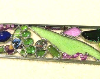 abstract glass art, green and purple