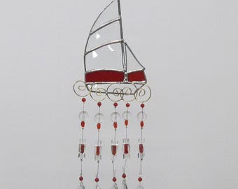 stained glass sailboat wind chime