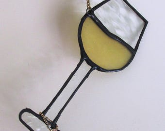 Stained Glass white Wine Glass Suncatcher | Handmade white Wine Window Hanging | Vineyard Decor | Gift for Wine Lovers