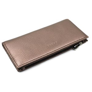 Portafoglio bifold sottile in pelle color bronzo metallizzato con magneti per donna con porta carte tasca porta monete Portafoglio con cerniera da donna pochette lunga