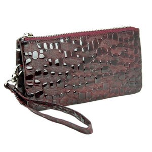Burgundy python print leather women wallet Leather wallet for women Leather purse zip wallet women clutch card and coin holder ladies wallet