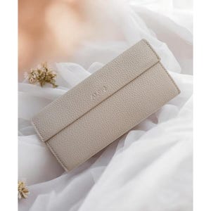 Cartera larga de cuero beige para mujer, carteras plegables para mujer, bolso de mano grande, suave y delgado tipo acordeón.