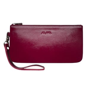 Portafoglio lungo in pelle verniciata bordeaux, borsa da donna con porta carte, tasca porta monete, portafoglio piccolo lucido con tasca per monete, portafogli da donna