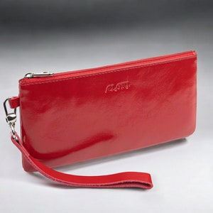 Portafoglio da donna in pelle verniciata rosso nero beige con portamonete elegante con cerniera portafogli da donna pochette sottile per donna portafoglio contanti con porta carte