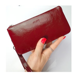 Burgundy patent leather woman wallet Leather wallet for women Leather purse zip wallet womens clutch card and coin holder wine ladies wallet