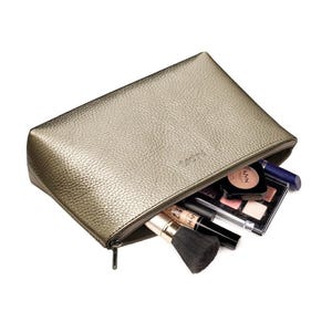 Metallic Leather Makeup Bag: Gold & Silver Cosmetic Organizer