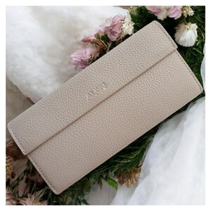 Portefeuille long en cuir beige pour femme avec porte-cartes poche monnaie portefeuilles à deux volets pour femme grande pochette accordéon souple et mince