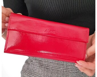 Cartera de charol rojo Monedero para mujer con tarjetero Bolsillo para monedas Cartera pequeña plegable con bolsillo para cambio Carteras Cartera de mujer