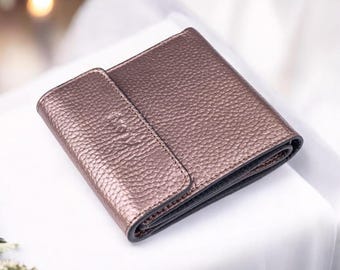 Metallic bronze gold silver leather wallet for women bifold womens wallets minimalist wallet card holder wallet mid size purse