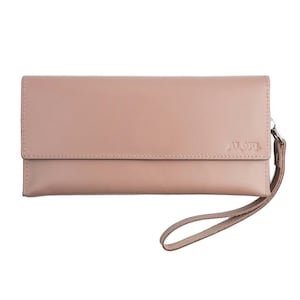 Portafoglio da donna in pelle liscia beige, portafoglio lungo minimalista con tasca per monete, porta carte, tasca porta monete, portafoglio da donna, borsa da sera