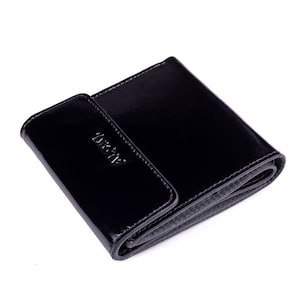 Carteira pequena de couro preta, bolsa feminina tripla com porta-cartões, carteiras femininas com bolso polido, mini carteira, carteira pequena dupla com troco