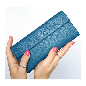 Portemonnaie für Frauen aus genarbtem Leder in Seawave Rot Beige lange Damen Clutch elegante Damen Portemonnaie mit Kleingeld Tasche mit Kartenhalter große Geldbörse