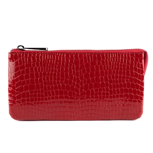 Portafoglio da donna in pelle rossa, portafoglio da donna, borsa da donna con stampa coccodrillo, portafoglio in pelle con cerniera, pochette da donna, porta carte di credito con tasca portamonete