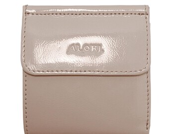 Cartera pequeña beige de charol, monedero para mujer, tarjetero, monedero triple con monedero, monederos brillantes, minicartera para mujer