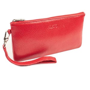 Cartera pequeña de piel granulada roja, monedero fino para mujer con tarjetero, bolsillo para monedas y bolsillo para cambio, mini bolso de mano para mujer