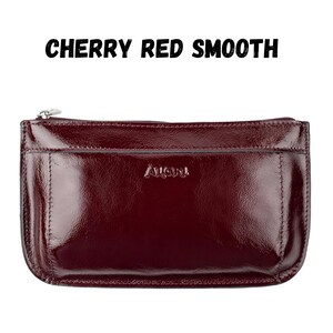 Cherry red smooth leather makeup bag
