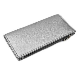 Metallic lichtzilveren slanke leren vrouw met magneten tweevoudige portemonnee voor vrouwen kaarthouder broekzak Portemonnee met rits dames clutch lange portemonnee