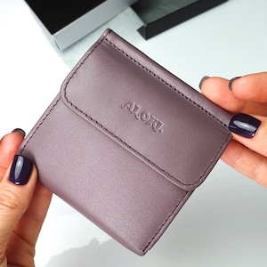 Lilac small ladies bifold wallet Women lavender leather purse with card holder coin pocket change pocket purple Mini trifold wallet/purse