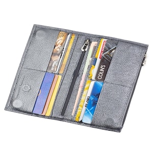 Portafoglio da donna in pelle martellata color argento, sottile, a due ante, con magnete, porta carte, porta monete, pochette lunga da donna, portamonete lucide