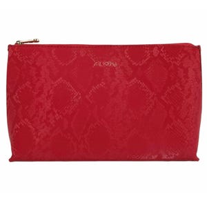Estuche de maquillaje de cuero genuino rojo brillante con estampado holográfico, moderno organizador de cartera para mujer, neceser de maquillaje, bolsos tipo caja de regalo
