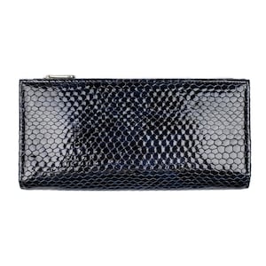 Schwarz patton Brieftasche Leder Piton Print dünne Patent Brieftaschen für Frauen schlanke Bifold Brieftasche mit Kreditkartenhalter Münzfach lange Geldbörse