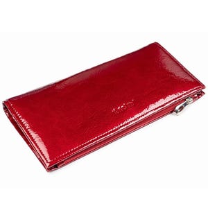 Cartera para mujer de charol rojo con efecto 3D, larga y fina, con bolsillo para cambio, tarjetero, monedero, monedero plegable de piel para mujer.
