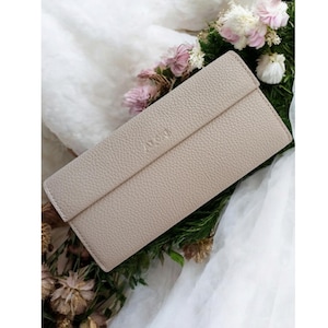 Beige long leather wallet womens purse with cardholder coin pocket bifold wallets for women ladies large soft slim big accordion clutch thin