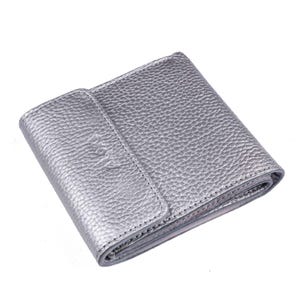 Metallic light silver small leather wallets Ladies purse with card holder zip coin pocket for Womens bifold compact woman change pocket Mini