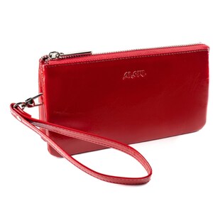 Red Croco Print Leather Wallet: Large Women&#39;s Clutch with Card Holder