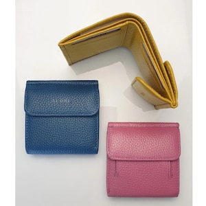 Yellow blue small leather wallet button Ladies purse card holder coin pocket bifold snap wallet change pockets mini soft women square purse