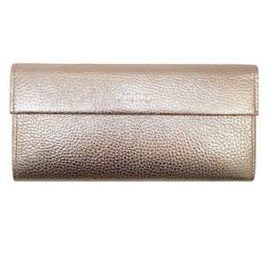 Cartera de piel dorada metalizada para mujer, tarjetero, monedero, billetera larga plegable, monedero grande dorado para mujer, cierre magnético.