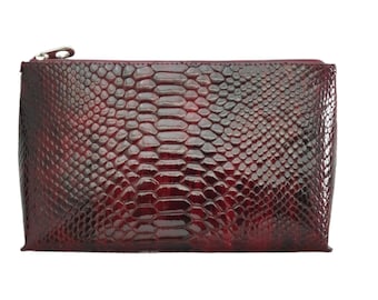 Burgundy big leather crocodile print make up case for women  trendy pouch organiser makeup vanity bag large cosmetic boxy bags vintage style