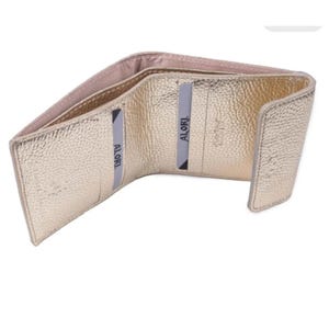 Petit portefeuille doré en cuir grainé, mini sac à main pour femme, porte-cartes, poche pour monnaie pour femme, portefeuille carré à deux volets, métallisé doré