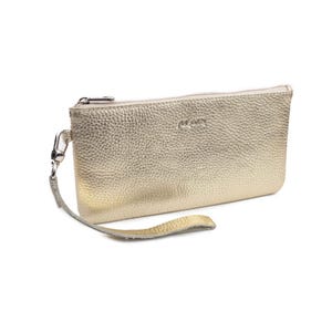Metallic Gold lange Leder Geldbörse für Frauen Slim Zip Rund Damen Clutch mit Münzfach Geldbörsen