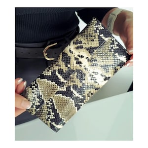 Olive leather wallet snake print bifold purse with credit card coin pocket for women