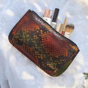 Small leather makeup bag chic brush pouch mini cosmetic organizer luxury toiletry pouches cute vanity case vintage style travel bag