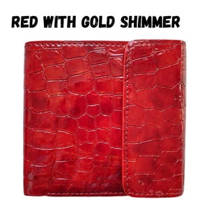 red wallet with a gold shimmer effect.
