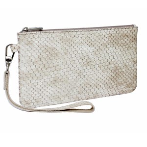 Cartera de piel beige para mujer, con estampado de pitón, elegante y fina, tarjetero, monedero mini, funda blanda.