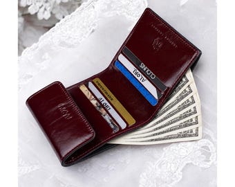 Mid size leather women wallet, Ladies purse bifold wallet square clutch womens wallets card holder wallet