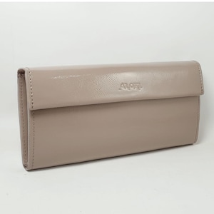 Portefeuille en cuir verni beige pour femme avec porte-cartes poche monnaie longue pochette à deux volets avec poche pour la monnaie portefeuilles brillants pour femmes