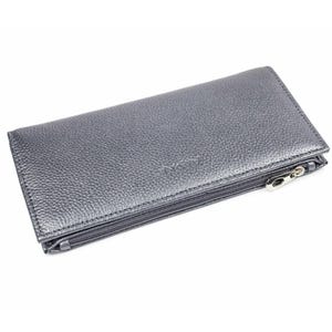 Portafoglio da donna in pelle martellata color argento, lungo e sottile, con pochette, tasca portamonete, porta carte, portamonete, portafoglio bifold metallico.