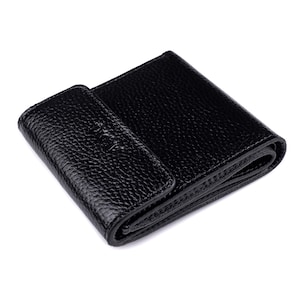 Black small leather wallet Mens leather purse with card holder coin pocket Small bifold wallet with change pocket wallets Mini snap wallet