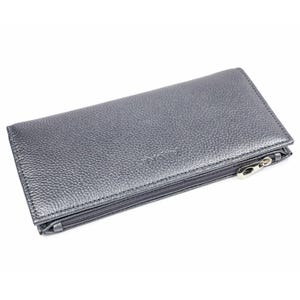 Cartera plegable fina de piel plateada metalizada con imanes para mujer, con tarjetero, monedero y cremallera, bolso de mano largo para mujer
