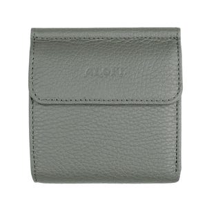 Cartera triple de piel granulada gris pequeña, monedero cuadrado para mujer, tarjetero, monedero, cierre a presión, mini bolso de mano para mujer