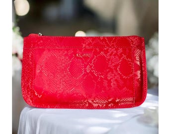 Leren make-uptas met holografische print, kleine make-uptas, reisetui, toilettas voor dames, cosmetische hoes