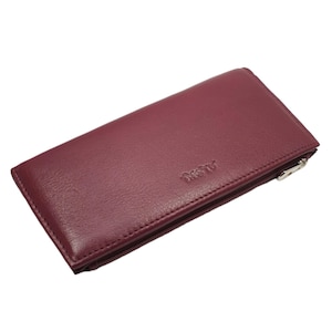 Cartera burdeos para mujer, cartera larga, monedero fino de piel lisa con tarjetero y bolsillo para cambio, cartera de mano plegable, billetera para billetes